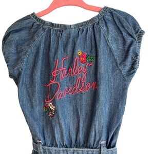 Harley Davidson Chambray Romper Girls 4T Blue Pink Bling Jumper Shorts Summer